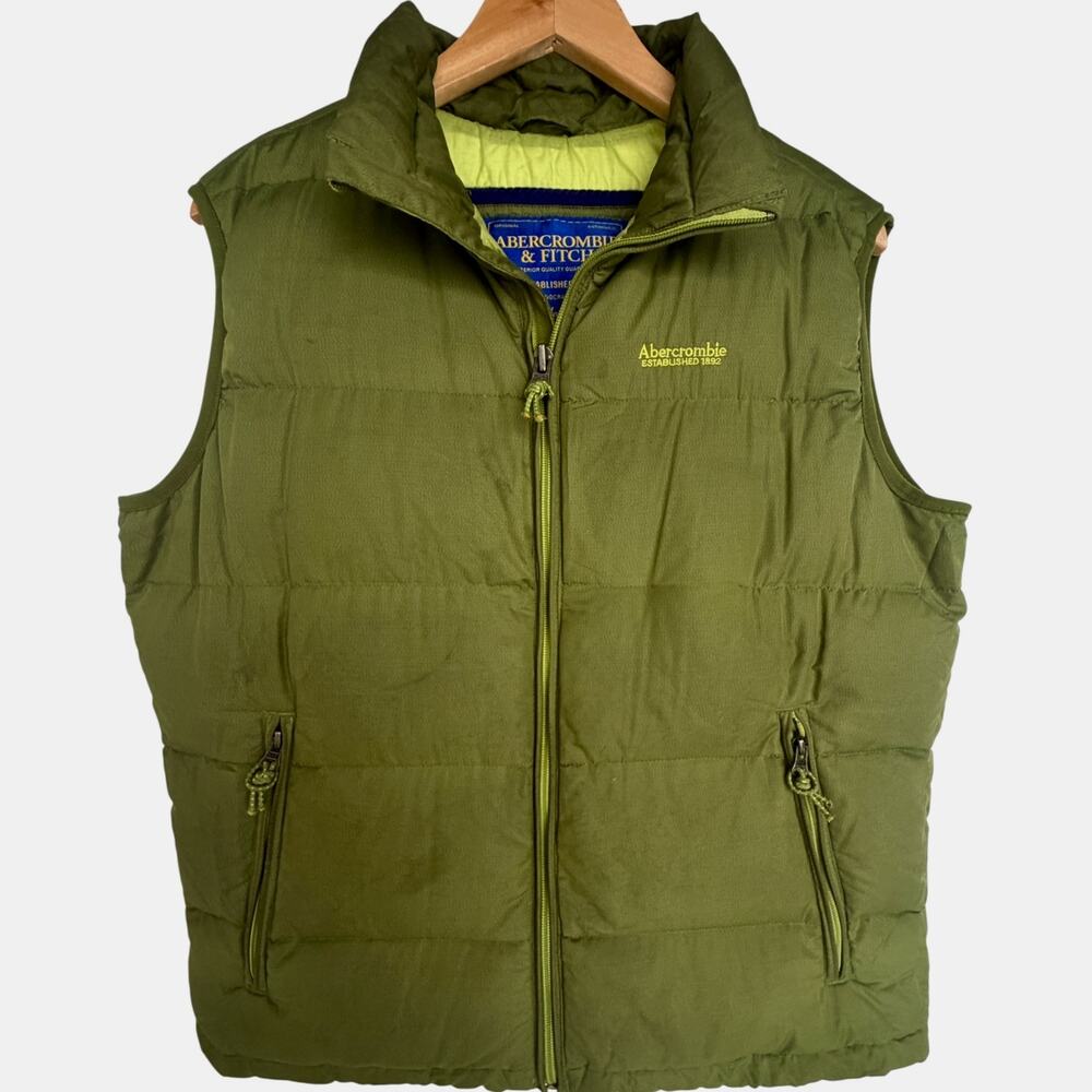 Abercrombie Fitch Down Puffer Vest Green Feather Fill Mens M